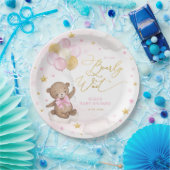 Assiettes En Carton Ours en or rose avec ballons étoilé Ciel bébé fill (Fête)