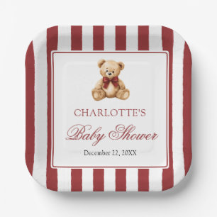 Assiettes En Carton Ours en peluche à ruban rouge pour Baby Shower We 