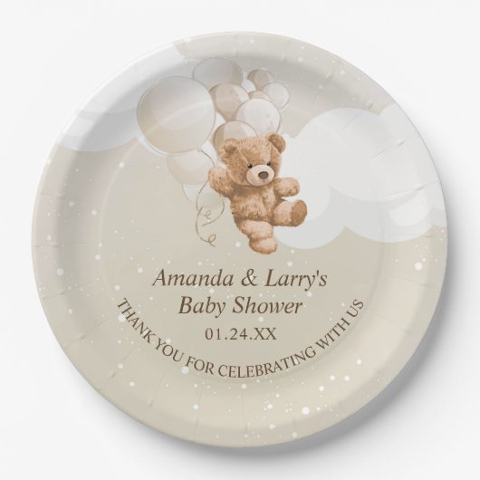 Assiettes En Carton Ours en peluche avec ballons (Devant)