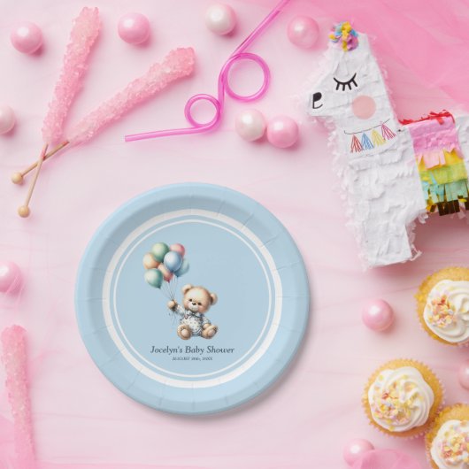 Assiettes En Carton Ours en peluche avec ballons Plaques en papier Bab (Fête)