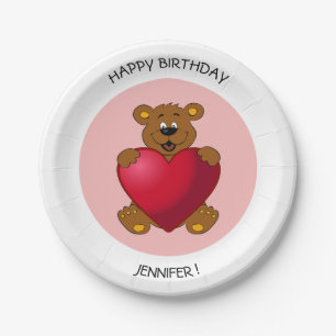 Assiettes En Carton Ours en peluche avec caricature du coeur anniversa