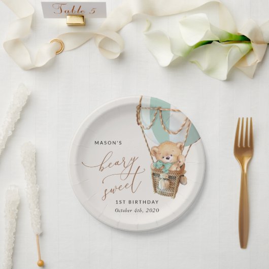 Assiettes En Carton Ours en peluche, Ballon à air chaud vert, premier  (Mariage)