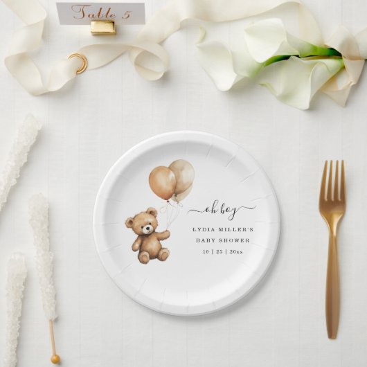 Assiettes En Carton Ours en peluche Ballons baby shower neutre (Mariage)