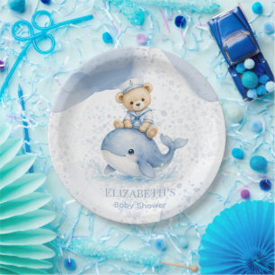 Assiettes En Carton Ours en peluche bleu sur invitation de baby shower