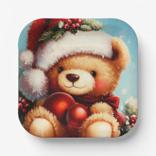 Assiettes En Carton Ours en peluche de Noël 4