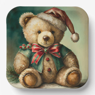 Assiettes En Carton Ours en peluche de Noël vintage