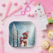 Assiettes En Carton Ours en peluche d'hiver et Snowman (Fête)