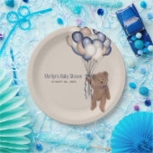 Assiettes En Carton Ours en peluche et ballons Baby shower bleu d'atte (Fête)