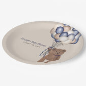 Assiettes En Carton Ours en peluche et ballons Baby shower bleu d'atte (Angle)