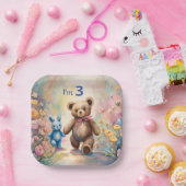 Assiettes En Carton Ours en peluche et lapin dans un jardin pastel (Fête)