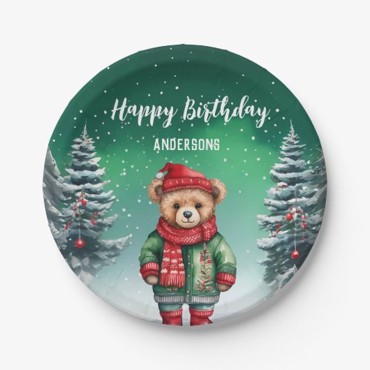 Assiettes En Carton Ours en peluche mignon Noël arbre anniversaire fil (Devant)