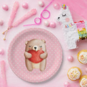 Assiettes En Carton Ours en peluche mignon portant un coeur rouge (Fête)