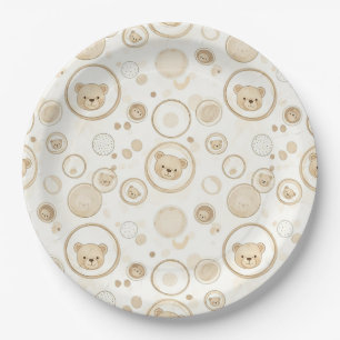 Assiettes En Carton Ours en peluche neutre Cercle Motif Beige Bébé (1)