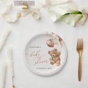 Assiettes En Carton ours en peluche, ours bébé, ballons Brown, Baby sh