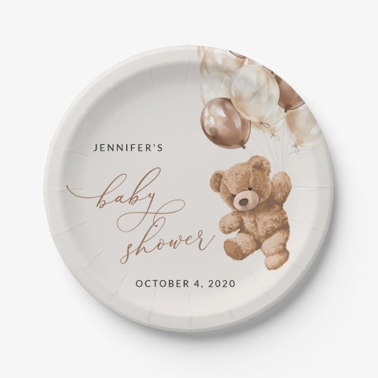 Assiettes En Carton ours en peluche, ours bébé, ballons Brown, Baby sh (Devant)