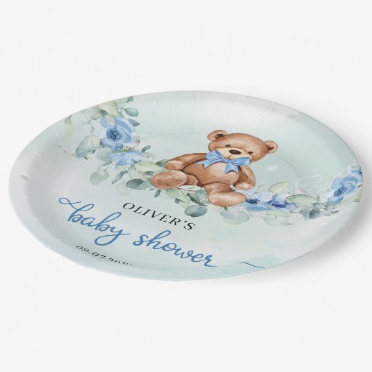 Assiettes En Carton Ours en peluche populaire bleu poussiéreux eucalyp (Angle)