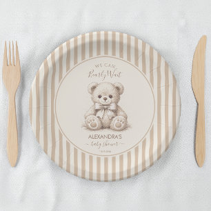 Assiettes En Carton Ours en peluche & Rayures brunes Baby Shower à pei