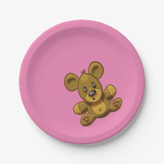 Assiettes En Carton Ours en peluche rose (Devant)