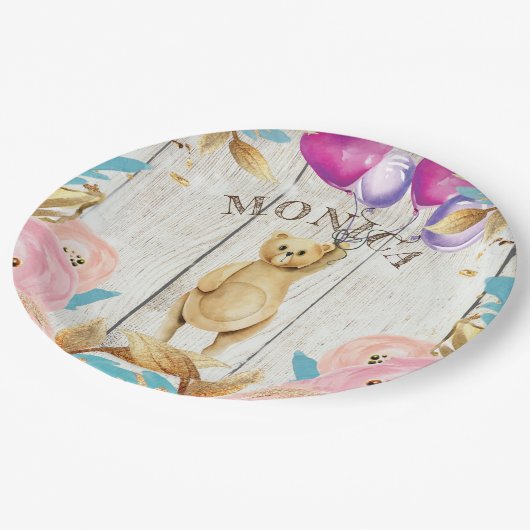 Assiettes En Carton Ours en peluche rustique personnalisé (Angle)