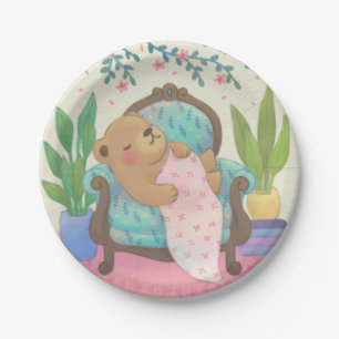 Assiettes En Carton Ours en peluche sur illustration de fauteuil ancie