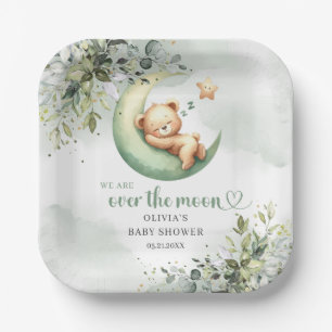 Assiettes En Carton Ours en peluche vert sur la lune neutre genre