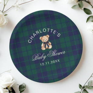 Assiettes En Carton Ours en peluche vintage classique Plaid Baby Showe