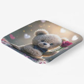 Assiettes En Carton Ours En Teddy Avec Rose Rouge (Angulaire)