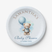 Assiettes En Carton Ours En Teddy Bleu Balloon Bébé Garçon Douche (Devant)