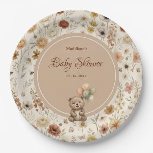 Assiettes En Carton Ours en terre cuite Boho Floral Baby Shower