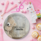 Assiettes En Carton Ours farci Cute Bois Rustique En Arrière-Plan Anni (Fête)