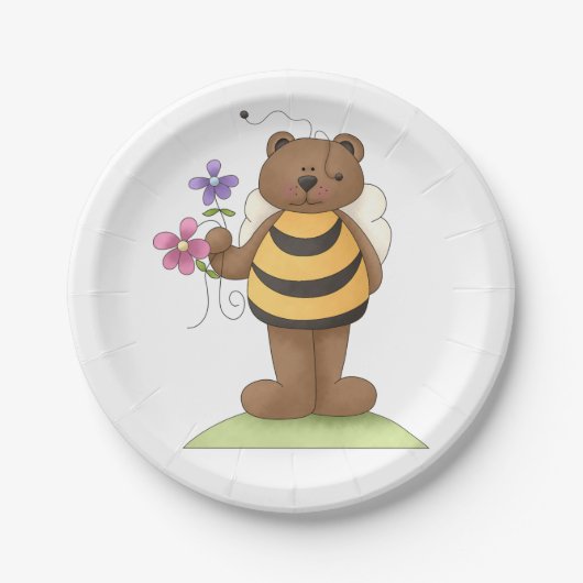Assiettes En Carton Ours habillé en Bumblebee avec Fleurs (Devant)