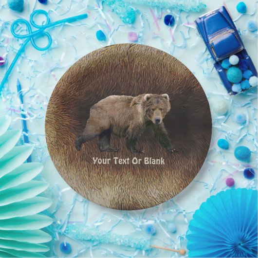 Assiettes En Carton Ours Kodiak Sur Fourrure De Caribou (Fête)