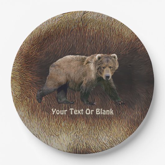 Assiettes En Carton Ours Kodiak Sur Fourrure De Caribou (Devant)