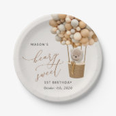 Assiettes En Carton Ours mignon, Ballons Beiges, Premier Anniversaire (Devant)