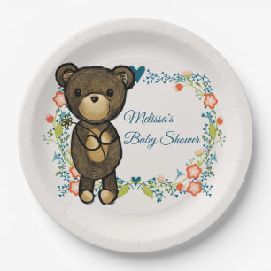 Assiettes En Carton Ours mignon, Fleur Jaune et Fleur Florale