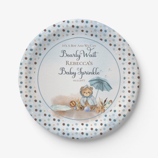Assiettes En Carton Ours | Parapluie Bleu Bearly Wait Garçon Bébé Spri (Devant)