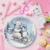 Assiettes En Carton Ours pingouin et polaire sur un traîneau (Fête)