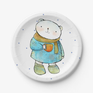 Assiettes En Carton Ours polaire aimant le café