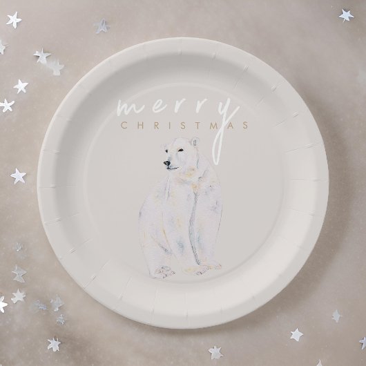 Assiettes En Carton Ours polaire aquarelle Joyeux Noël moderne