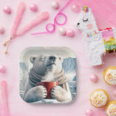 Assiettes En Carton Ours Polaire Avec Mug De Café Rouge (Fête)