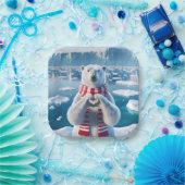 Assiettes En Carton Ours polaire avec pattes formant un coeur (Fête)