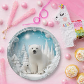 Assiettes En Carton Ours polaire avec petit Océan Arctique Hiver blanc (Fête)