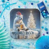 Assiettes En Carton Ours Polaire De Noël Avec Bière (Fête)