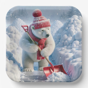 Assiettes En Carton Ours Polaire De Noël Avec Chaussure Rouge