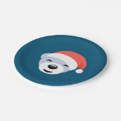 Assiettes En Carton Ours polaire de Noël en Casquette rouge sur bleu (Angle)