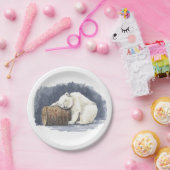 Assiettes En Carton Ours polaire dormant, aquarelle (Fête)