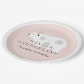 Assiettes En Carton Ours polaire Hiver Onederland Rose Anniversaire (Angle)