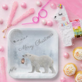 Assiettes En Carton Ours polaire mignon Arctic Fox Père Noël Noël d'hi (Fête)