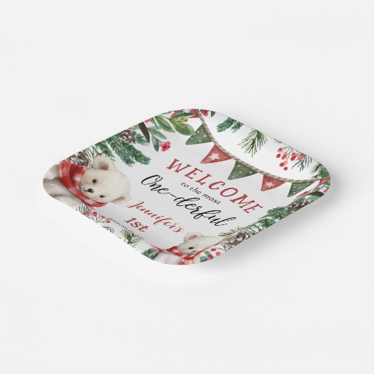 Assiettes En Carton Ours polaire mignon Noël 1er anniversaire (Angulaire)