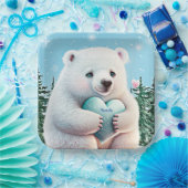 Assiettes En Carton Ours polaire mignon personnalisé dans la neige ave (Fête)